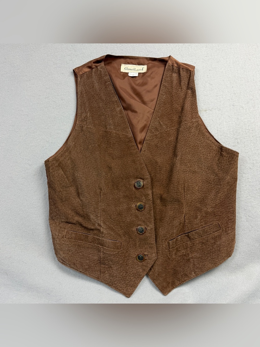Vtg 90s Greatland Apparel Brown Suede Leather Western Vest Mens M